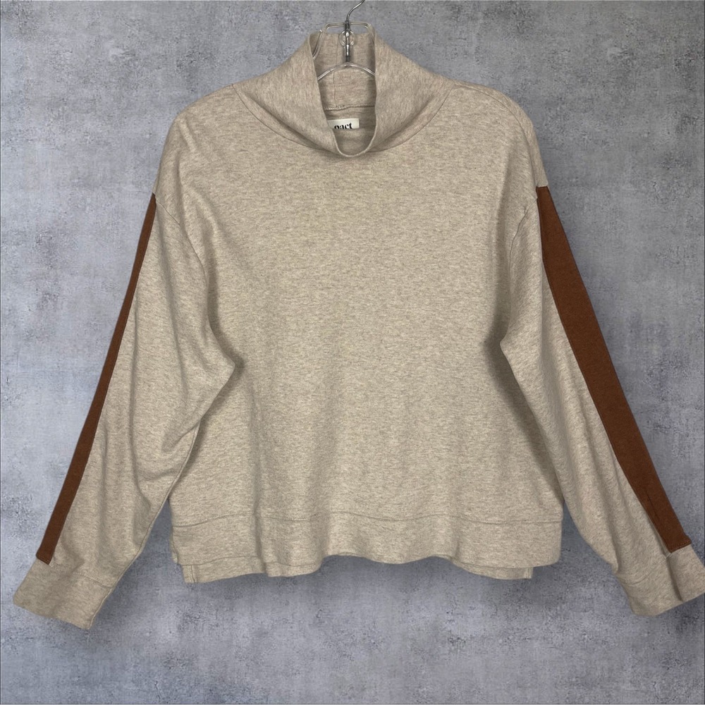 Pact Organic Cotton 2 Piece Lounge Set Womens L Oatmeal Beige Cowl Neck Wide Leg - Picture 4 of 9